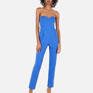 Express Bright Blue Strapless Jumpsuit